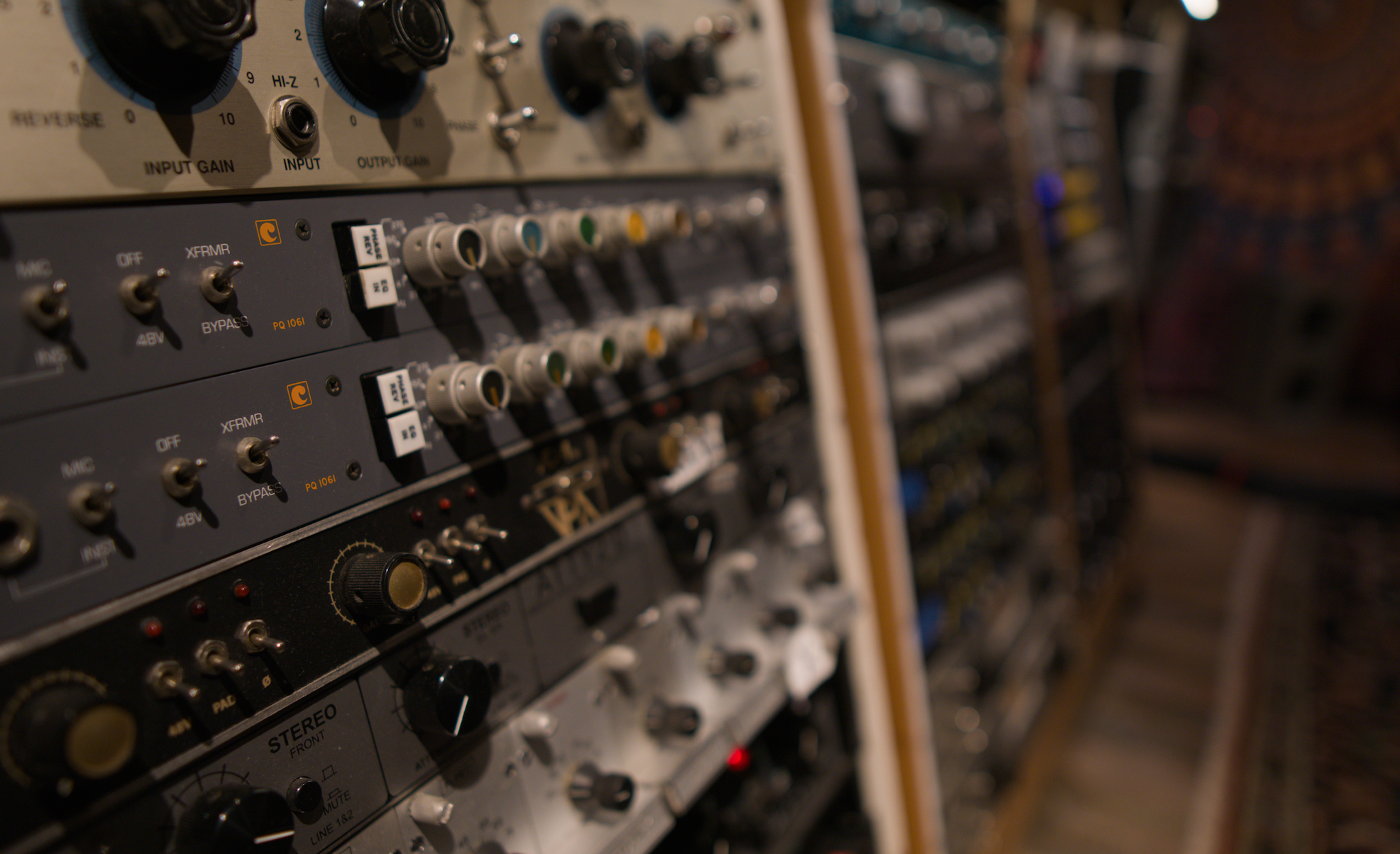 a long row of outboard recording gear
