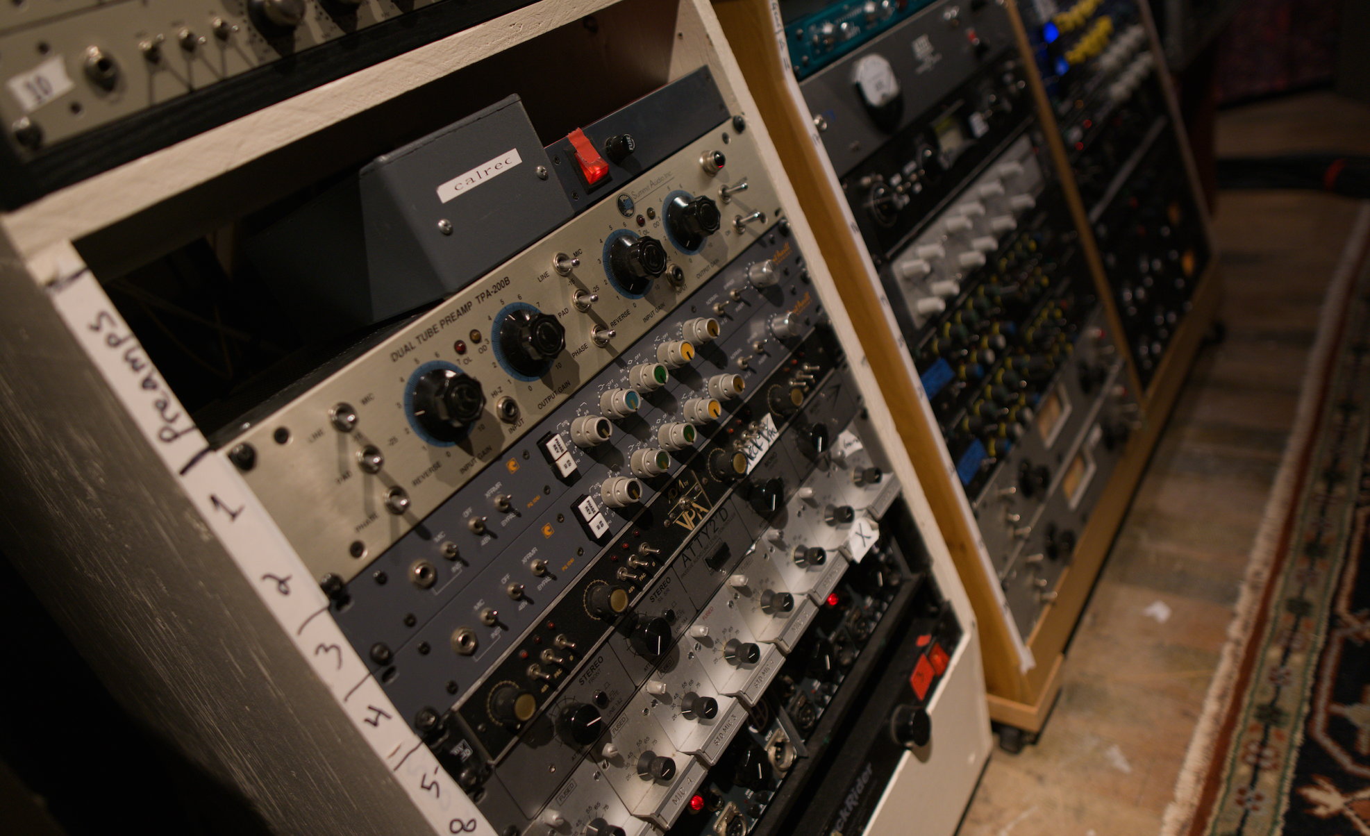 a large case of outboard preamps