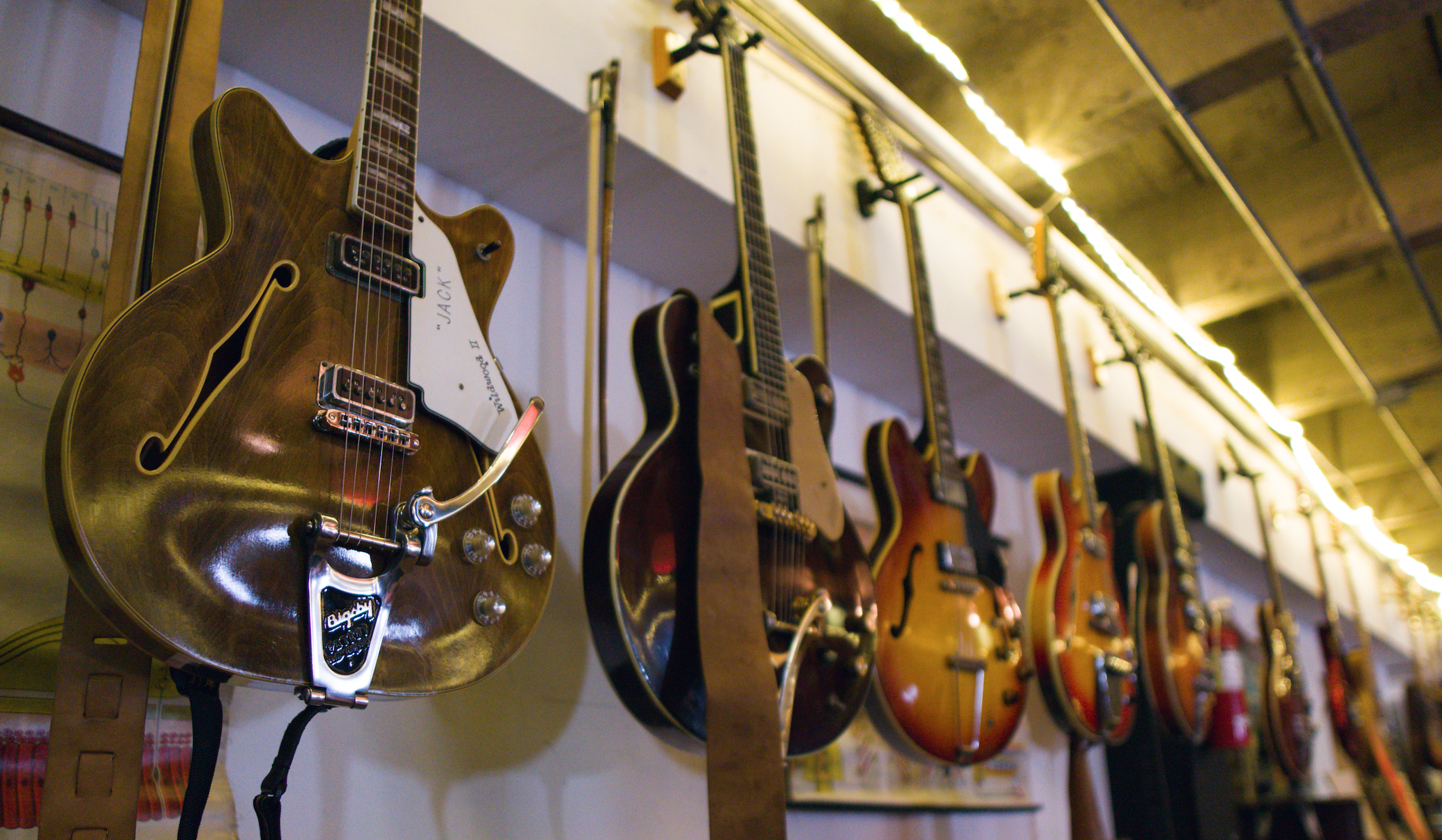 hanging semi-hollow guitars